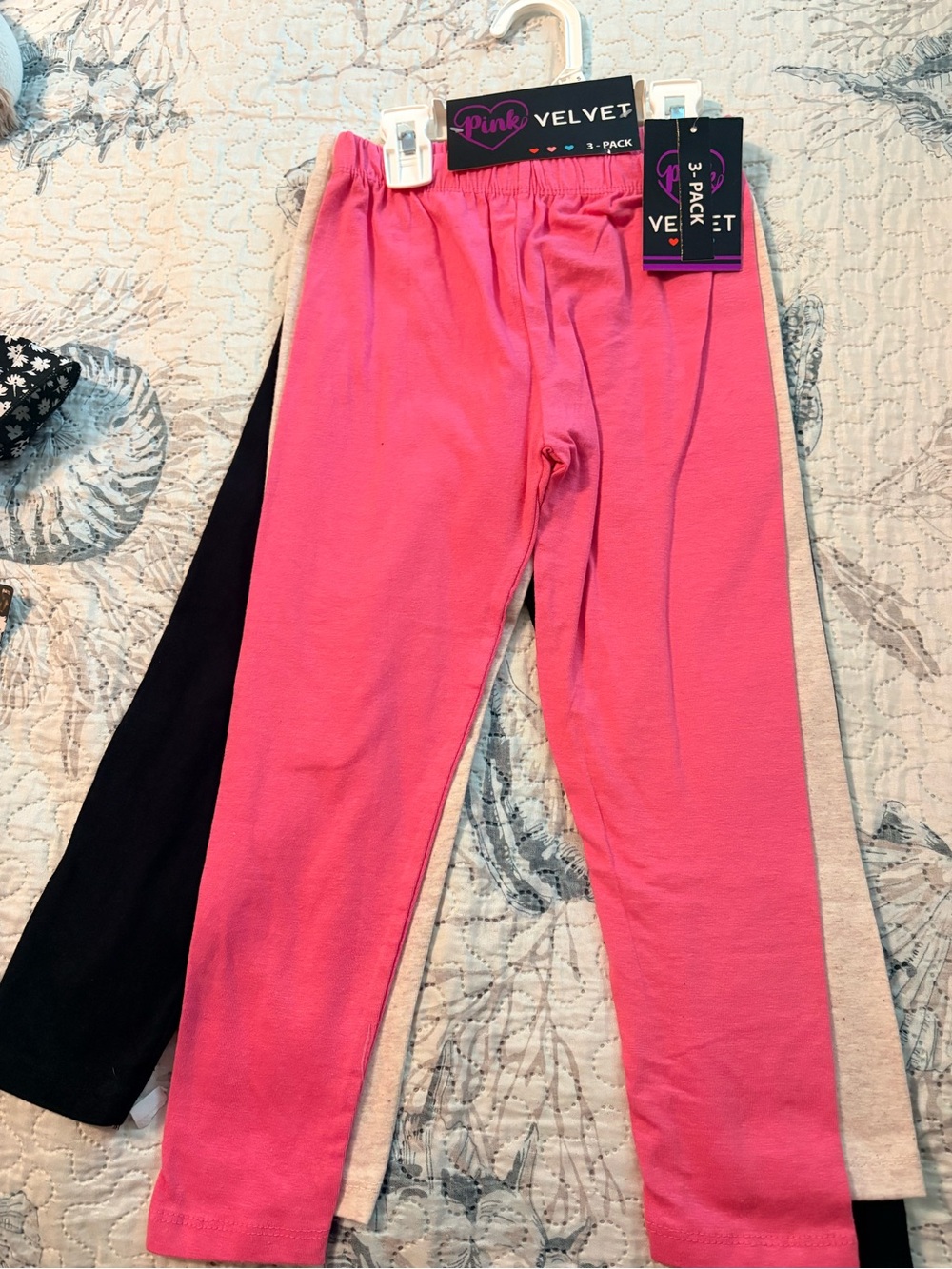 Velvet Kids 3-Pack Leggings - Pink, Black, Gray